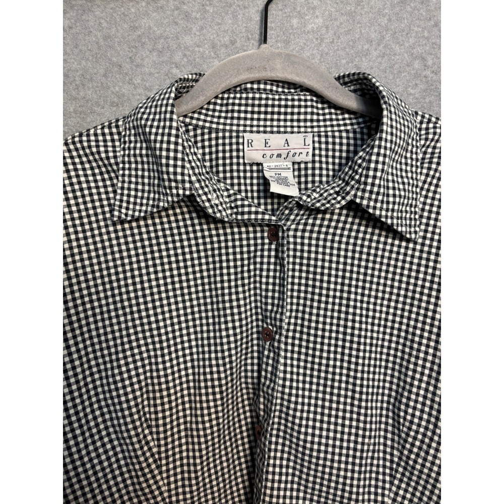 Real Comfort Gingham Button Front Blouse Womens PM Cottagecore Academia Top - Picture 5 of 8